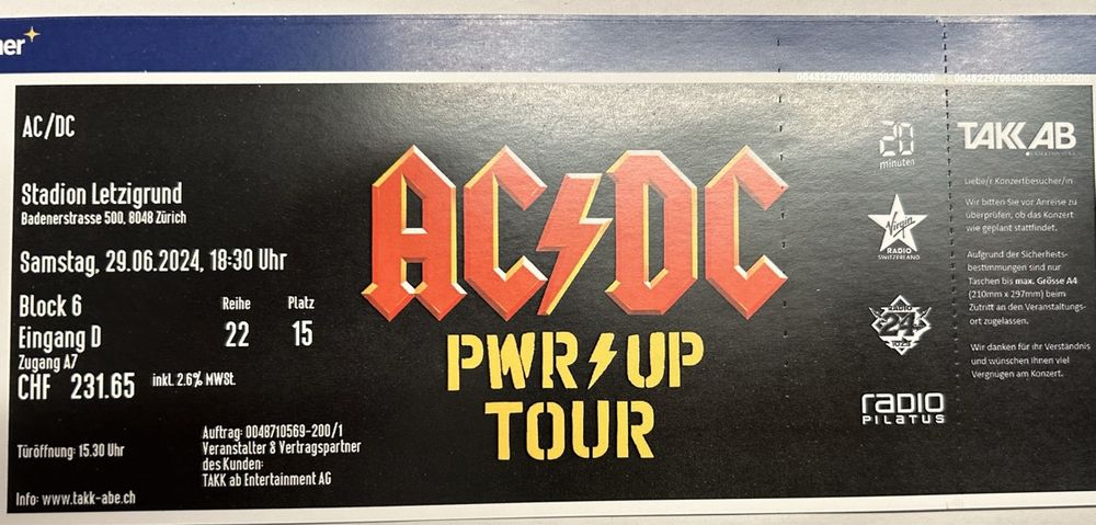 AC/DC Ticket Letzigrund Zürich (Neu und originalverpackt) in Egolzwil ...