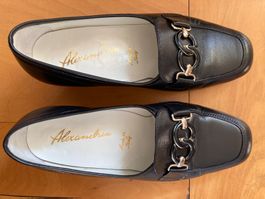 Elegante Damen Loafers, Leder, Dunkelblau, Grösse UK 2/EU 34