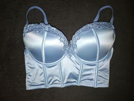 Bustier bleu satiné avec dentelle, 95D