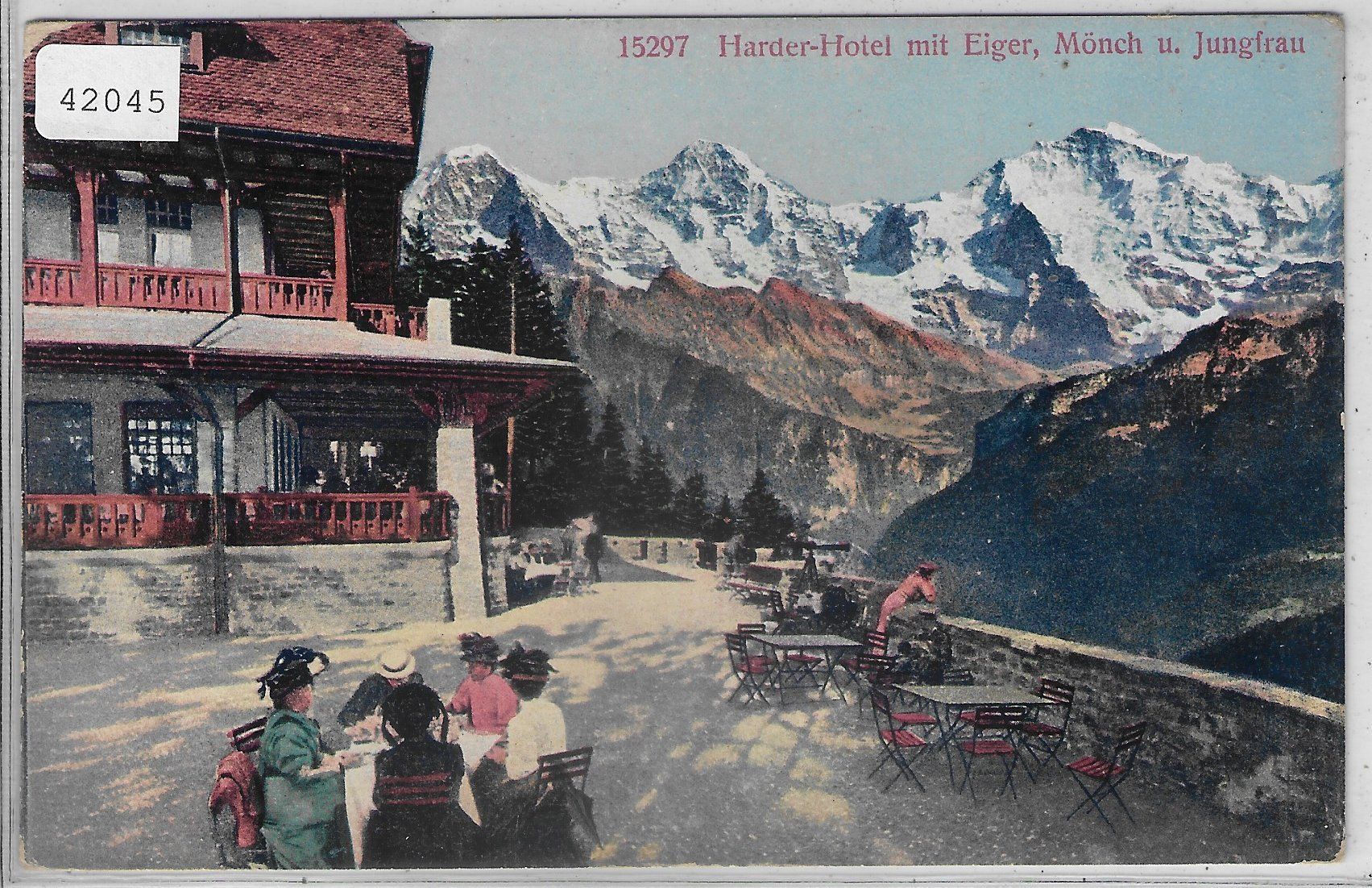 Cartoline postali: Harder-Hotel mit Eiger, Mönch & Jungfrau - animee - Litho – Usato da Ettingen venduto da Kartenplanet