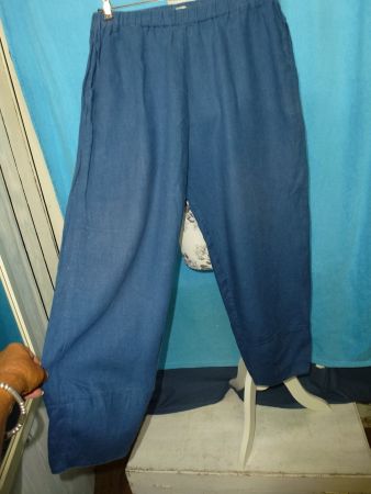 LEINEN SCHLUPF HOSE GR XL BLAU WEITES BEIN NEUWERTIG GUMMIZU