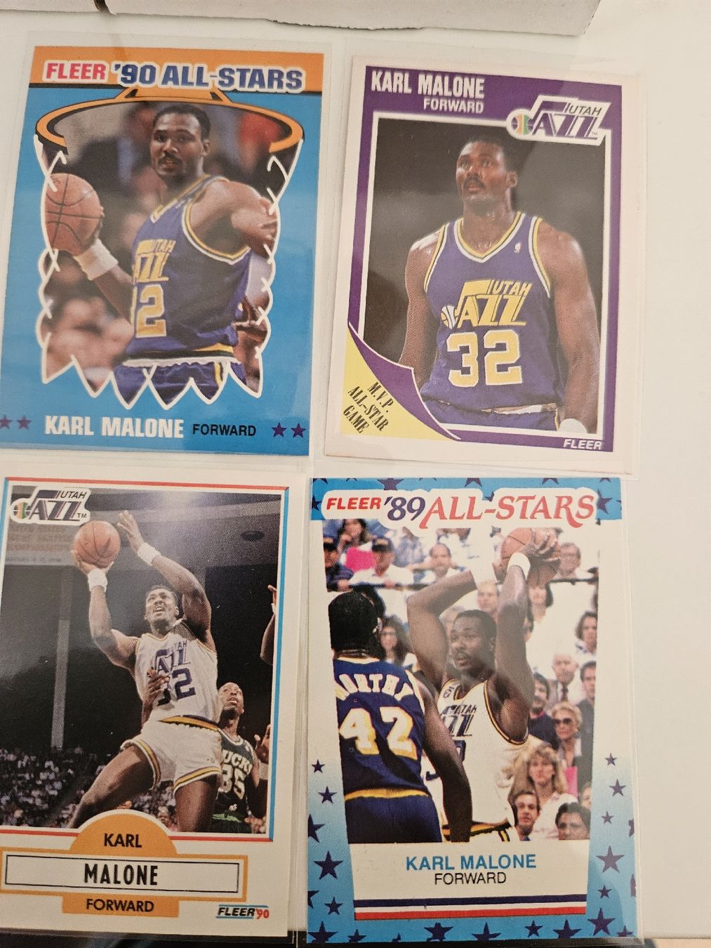 Nba Sammelbilder & Trading cards: 4x Karl Malone / 1989 1990 Fleer Nba mit Sticker – Gebraucht aus Oberdorf BL von BaldenEagle