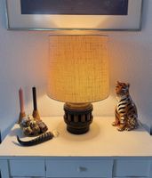 Vintage 1970er Tischlampe Massivholz – Mid-Century/Brutalist