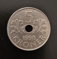 5 Kronen Kroner 1998 Norwegen Norway Münze Geld Währung
