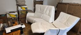Weisses verstellbares Ledersofa