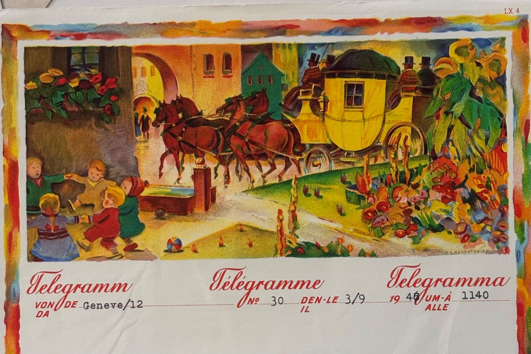 Arts picturaux & lithographies: Iwan E. Hugentobler, Lithographie, Telegramm, Postkutsche – D'occasion à Frauenfeld par Merk52 1