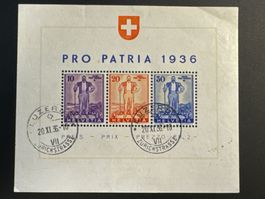 1936, Pro Patria Block, ZNr. W3, gestempelt LUZERN 20.XI.36