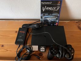 PlayStation 2 Slim mit V-Rally 3 und Zubehör