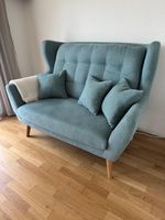 2er-Sofa grünblau/mint mit Kissen