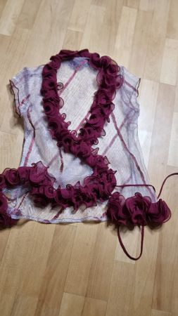 Vintage transparente Bluse mit bordeaux Volants 36/38