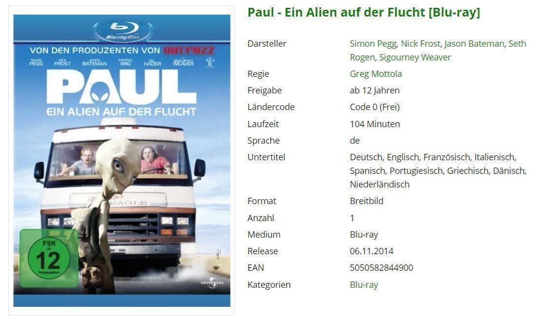 Alle DVDs: Paul - Ein Alien auf der Flucht – Gebraucht aus Buchrain von Sssschaller
