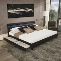 LED Bett NUBE mit Schubladen 200 x 200 cm - SCHWARZ