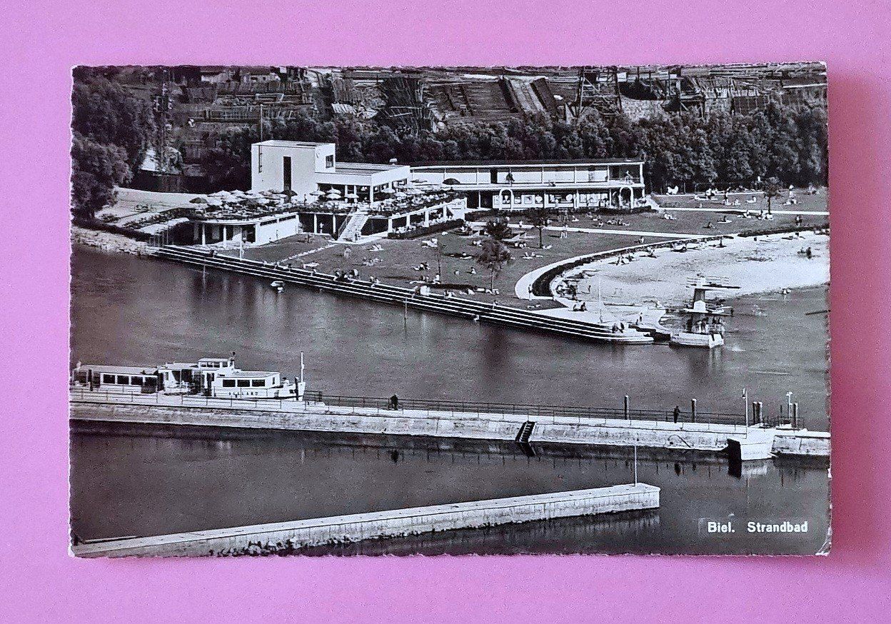 Ansichtskarten: Biel - Strandbad - Dampfschiff - 1953 – Gebraucht aus Rothrist von RROENK