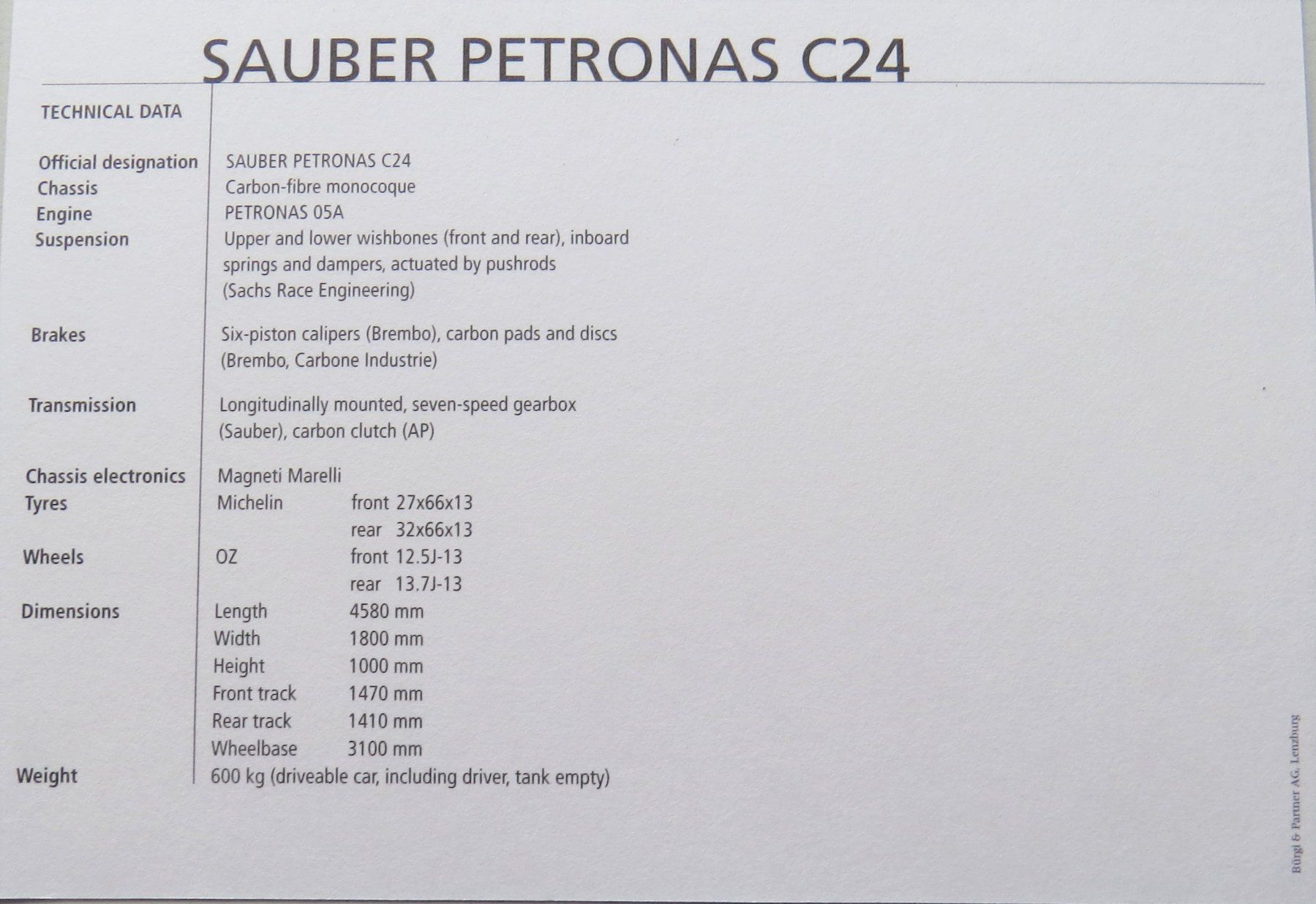 Karten: Sauber C24 F1 Karte – Neu (gemäss Beschreibung) aus Ettingen von campione_1 1