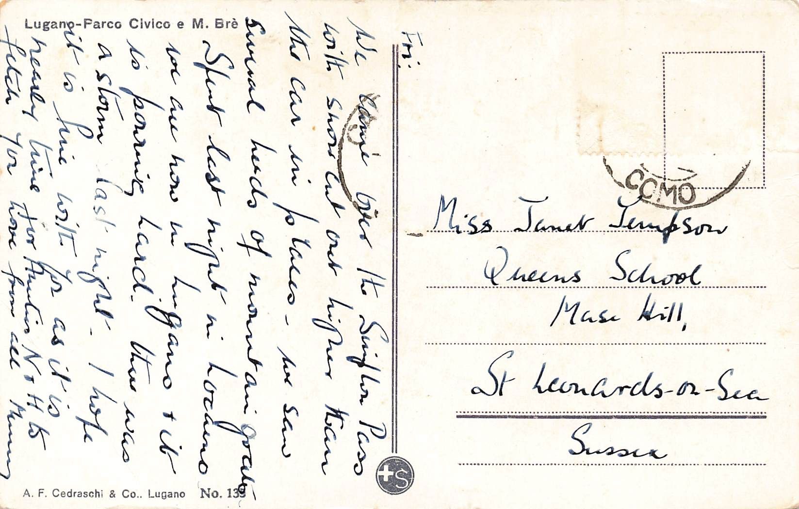 Cartoline postali: Lugano parco civico M. Bre – Usato da Biasca venduto da Blenio71 1