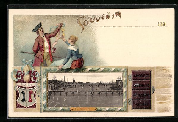 Cartoline postali: Litho Basel, Ortsansicht mit Brücke – Usato da Berlin venduto da bartko-reher