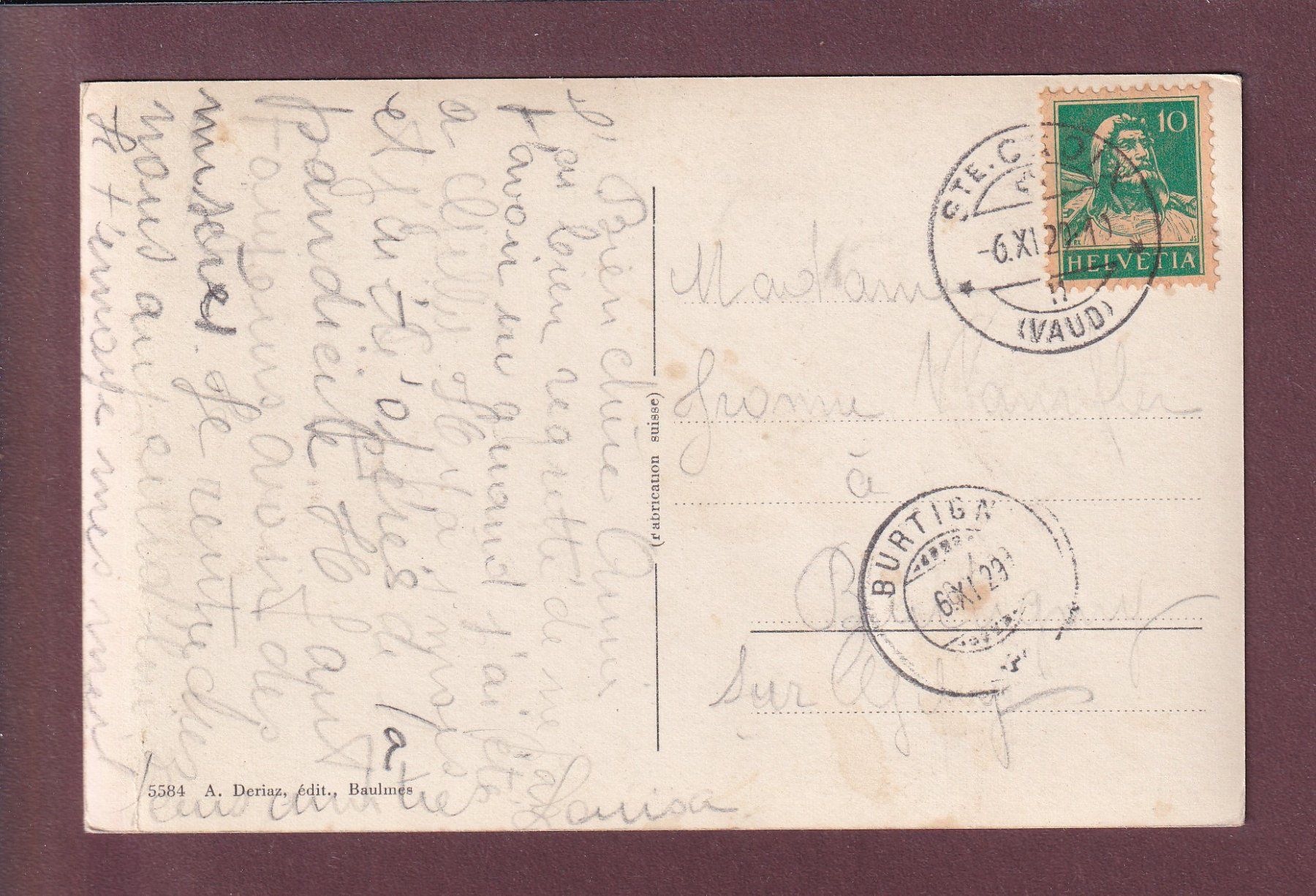 Cartoline postali: SAINTE-CROIX - 1929 – Usato da Pully venduto da nicecards 1