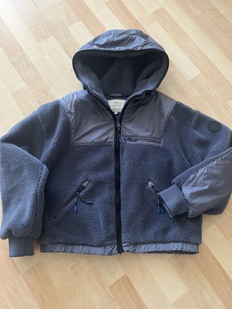 Woolrich Fleece Jacke Kapuze, graublau, Grösse M neuwertig