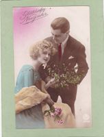 Kitsch Paar Frau Mann Blumen Neujahr 1922