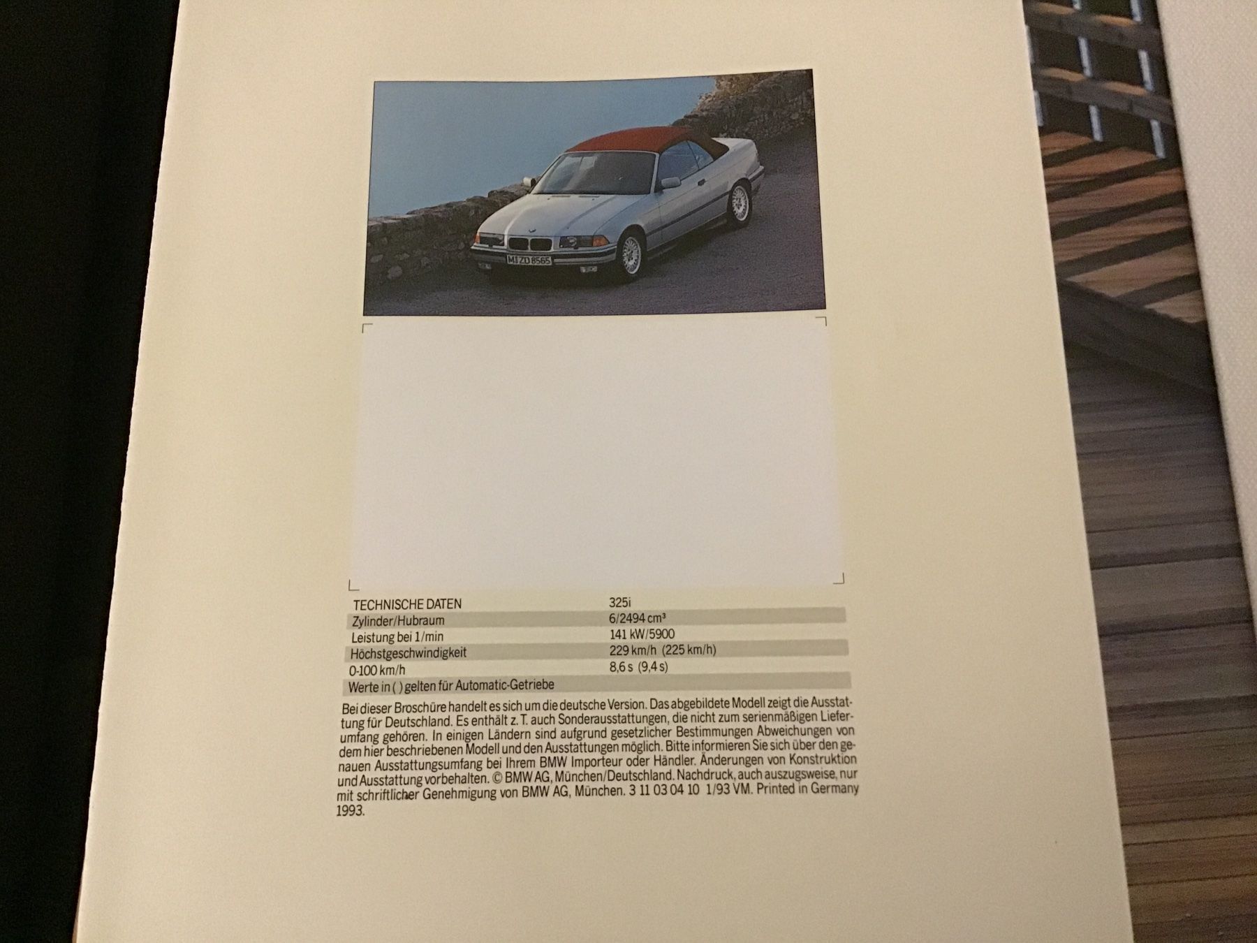 BMW Documenti: BMW 3er Cabrio Faltprospekt 1993 – Usato da Scherzingen venduto da Starseller62 3
