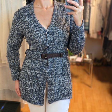 Marc Cain Strickjacke Wolle M L Designer Cardigan Grau Blau