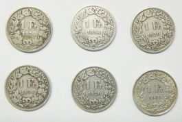Schweiz 6 x 1 Franken, 1876-1939