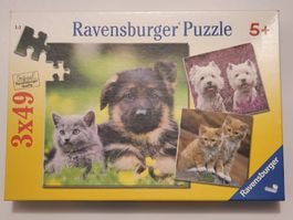 Ravensburger Puzzle Hund + Katze / 3x 49
