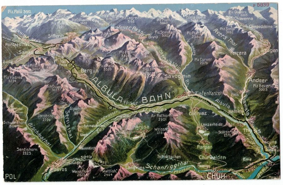 Cartoline postali: Vogelschau-AK Albula-Bahn – Usato da Frauenfeld venduto da POML