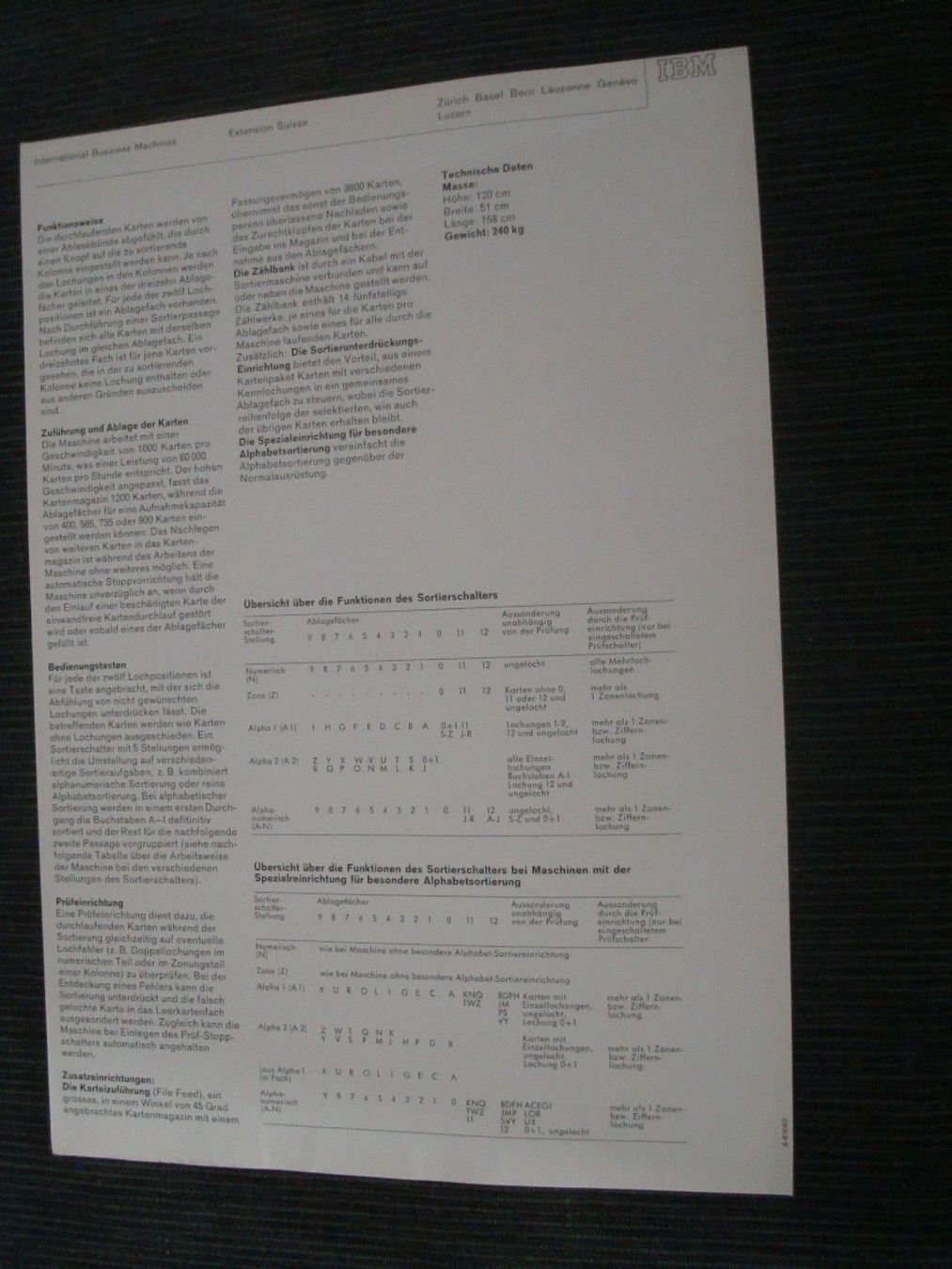 Dokumente: IBM Data Processing Sortiermaschine IBM 083 - Prospektblatt – Gebraucht aus Neuenegg von flohcante 1