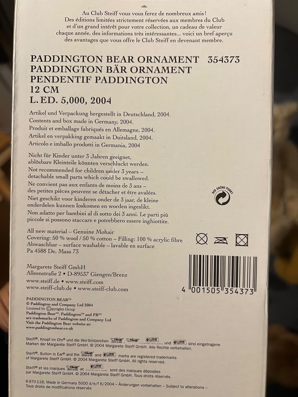 Steiff Spielzeuge: Steiff „Paddington“ – Neu und originalverpackt aus Ipsach von Be44 3