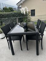Gartentisch-Set 4 Stühle mit Glasplatte, wetterfest, Sommer-