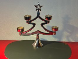 Teelichthalter Weihnachtsbaum-Form a. Aluminium f. 4 Kerzen