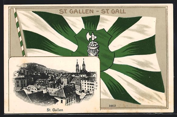 Cartoline postali: St. Gallen, Teilansicht von oben, Kanton – Usato da Berlin venduto da bartko-reher