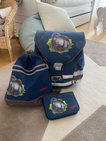 Schulrucksack, Turnbeutel, Etui Set Dinosaurier, Spiegelburg