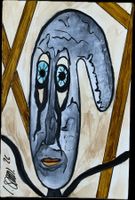 Serie Faces No 9/12 Flaou - Outsider Art - Aquarell - Karte