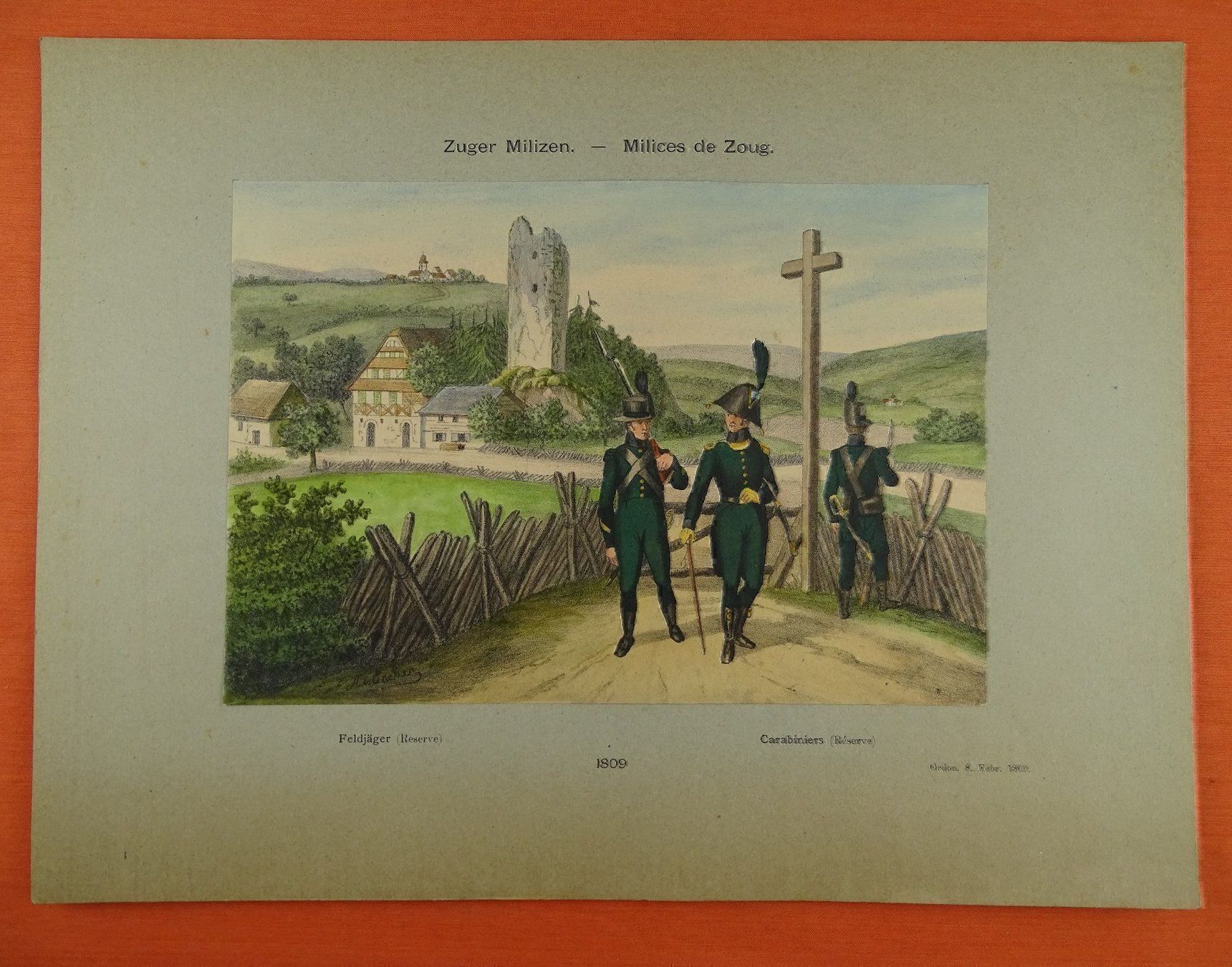 Foto & Immagini: ZUGER MILIZEN, LITHOGRAPHIE UM 1890 – Usato da Grüningen venduto da Kartensammler 1