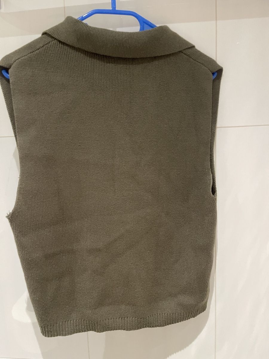 Mango Top: MANGO Stricktop / Pullunder mit Polokragen – Khaki – Gr. L – Usato da Mauren venduto da toppiloppi 4
