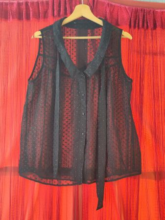 Schwarze transparente Bluse Dots Schleifenkragen, Oversize