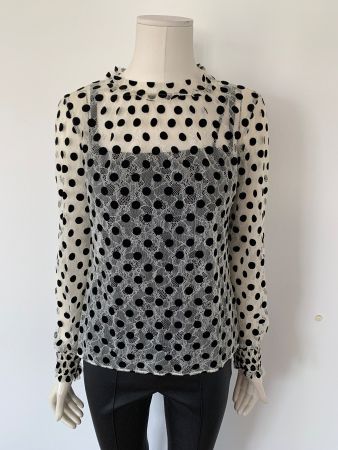 AKRIS: Exklusive transparente Bluse mit Spitzen, 36