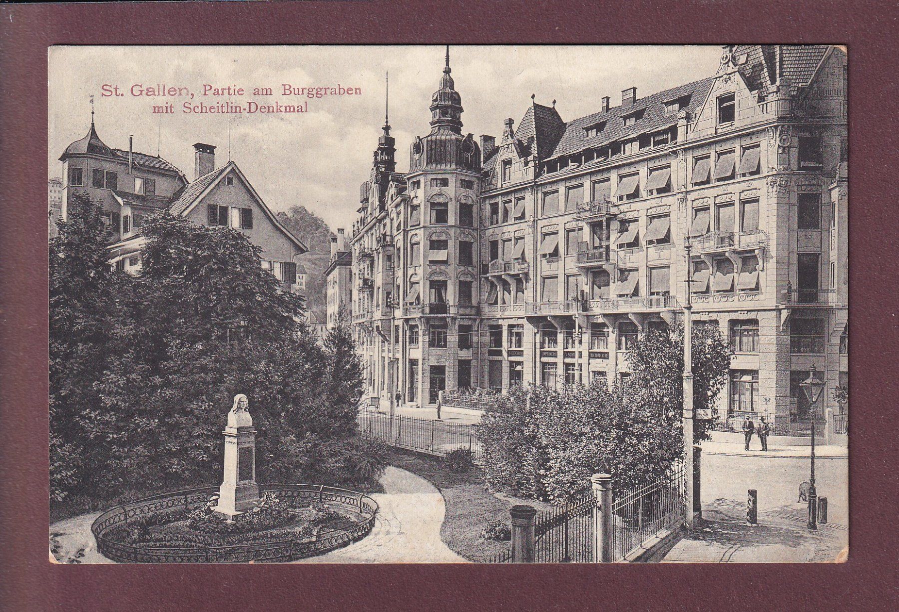 Cartoline postali: ST. GALLEN - BURGGRABEN - Scheitlin-Denkmal - 1914 – Usato da Pully venduto da nicecards