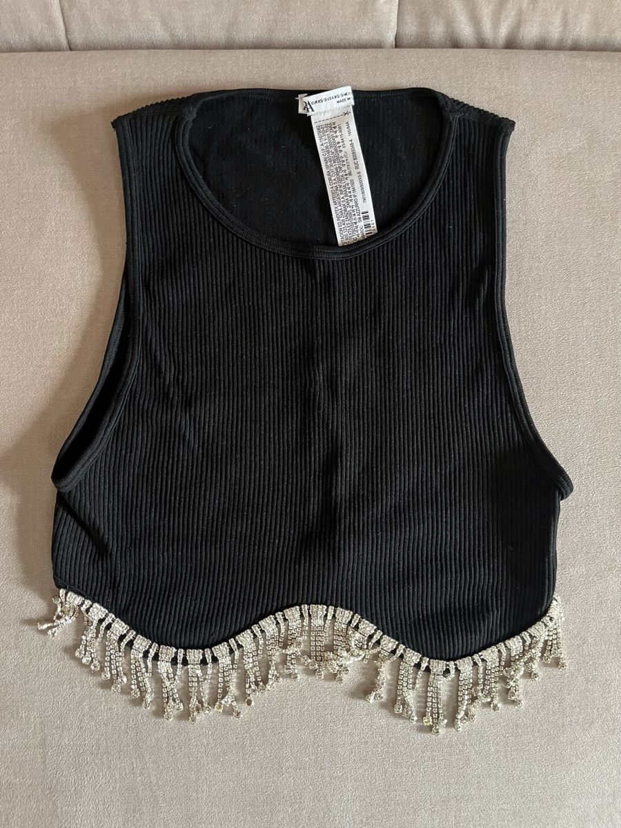 Tops: Crop Top schwarz mit Diamanten  – Gebraucht aus Cunter von tiramisuuu_