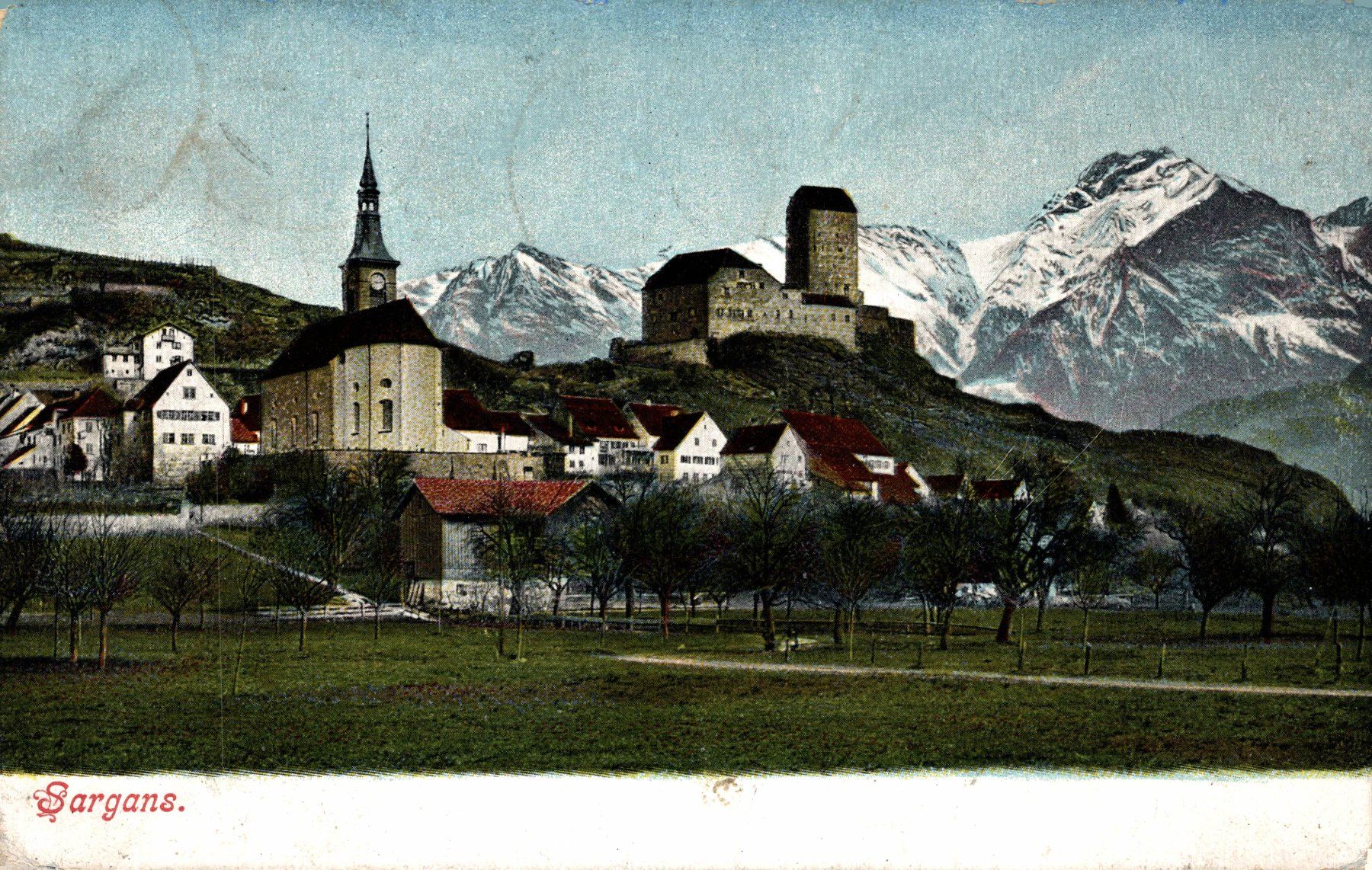 Cartoline postali: Sargans. Kirche, Schloss – Usato da Bronschhofen venduto da Astore