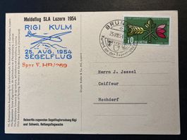 Schweiz 1954 Karte Meldeflug SLA Luzern Rigi Kulm Brunnen
