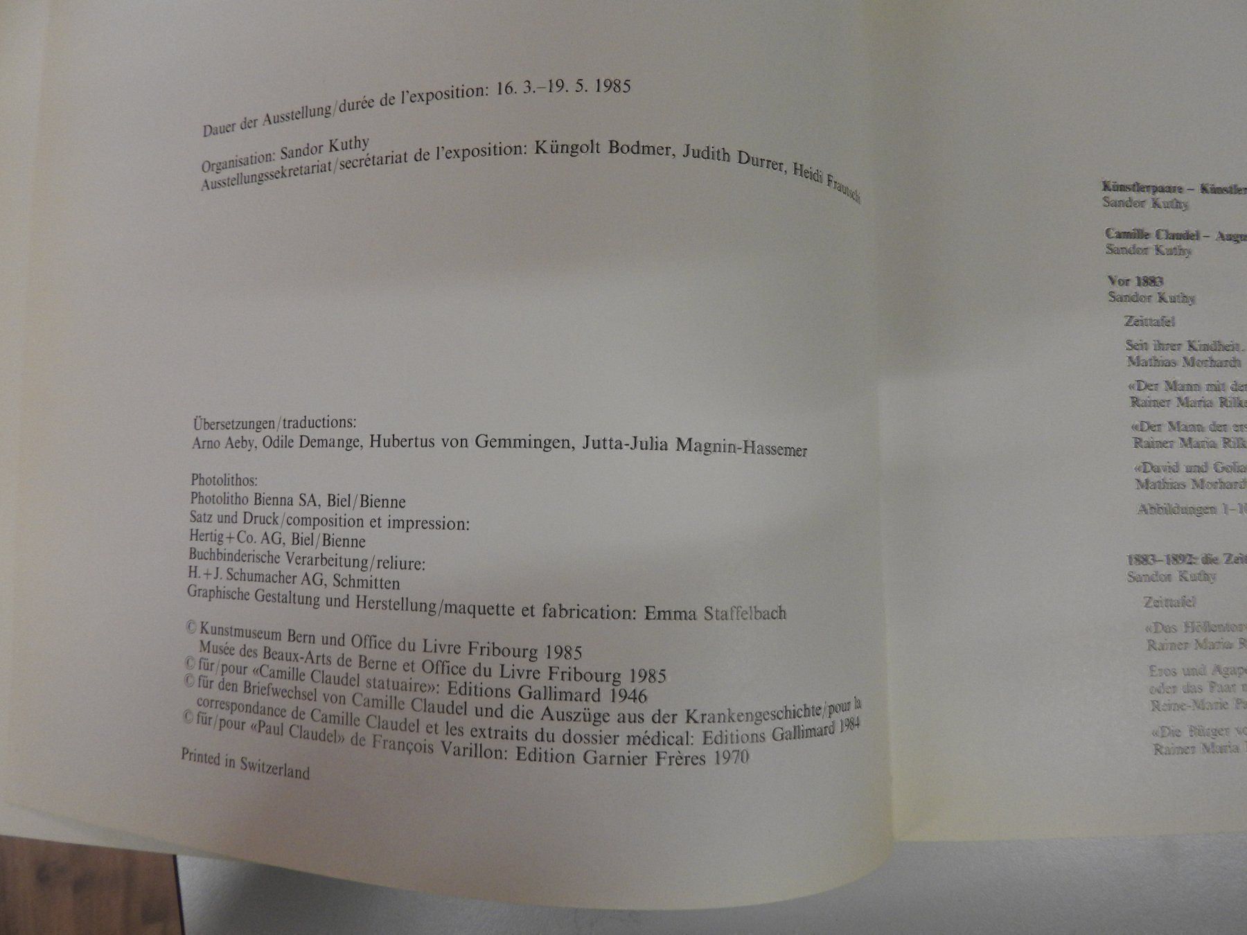 Bücher: Camille Claudel - August Rodin - Kunstmuseum Bern – Gebraucht aus Stetten AG von Brissago25 2