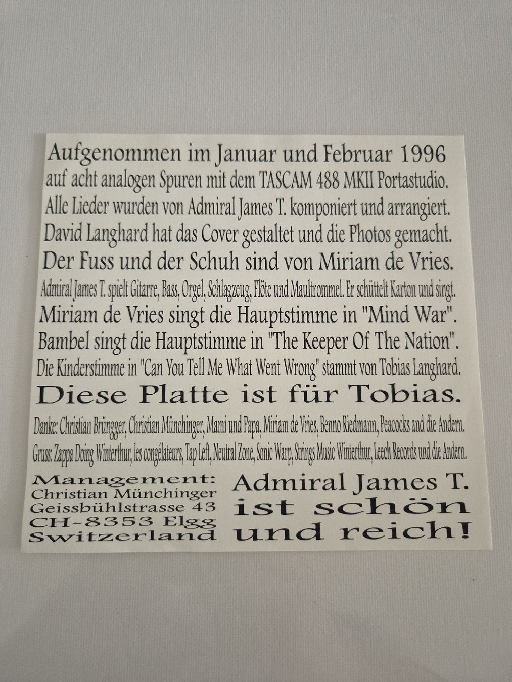 Dischi in vinile: Admiral James -  T. Mind War ...Single 7 , CH – Nuovo (secondo la descrizione) da Uster venduto da newwave0 2