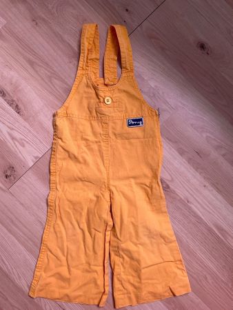Vintage Kinder-Latzhose Pony, gelb, Baumwolle, Gr. 80
