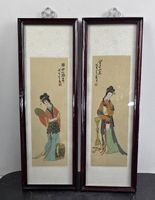 2x Japanische Bilder im Holzrahmen – Geishas, handkoloriert