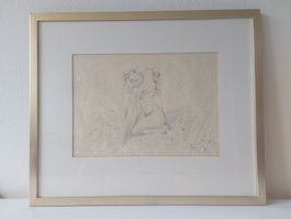 Akt "Frau am Strand"  original Zeichnung  signiert & datiert