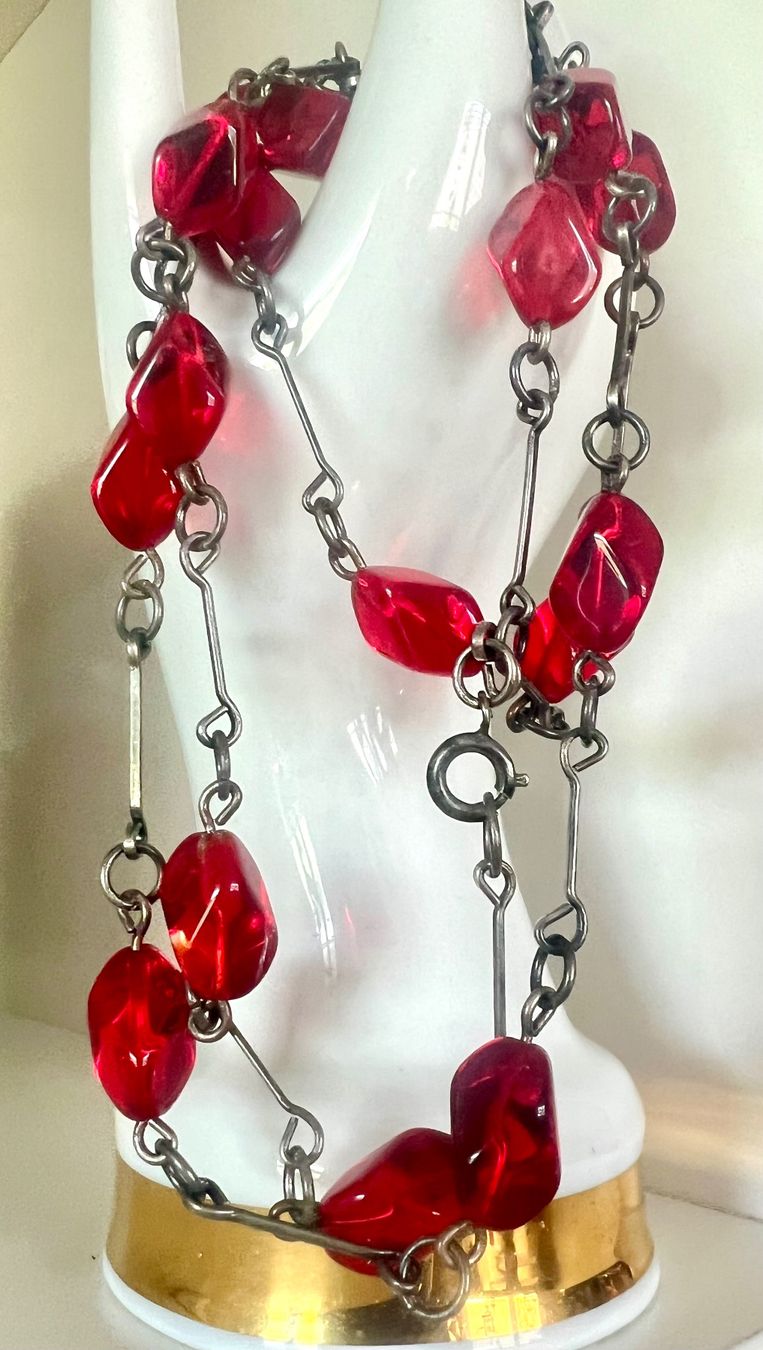 Autres bijoux: Vintage Kette & Brosche Rubinrot Glas leuchtendes Ensemble – D'occasion à Ruswil par artbyhand 3