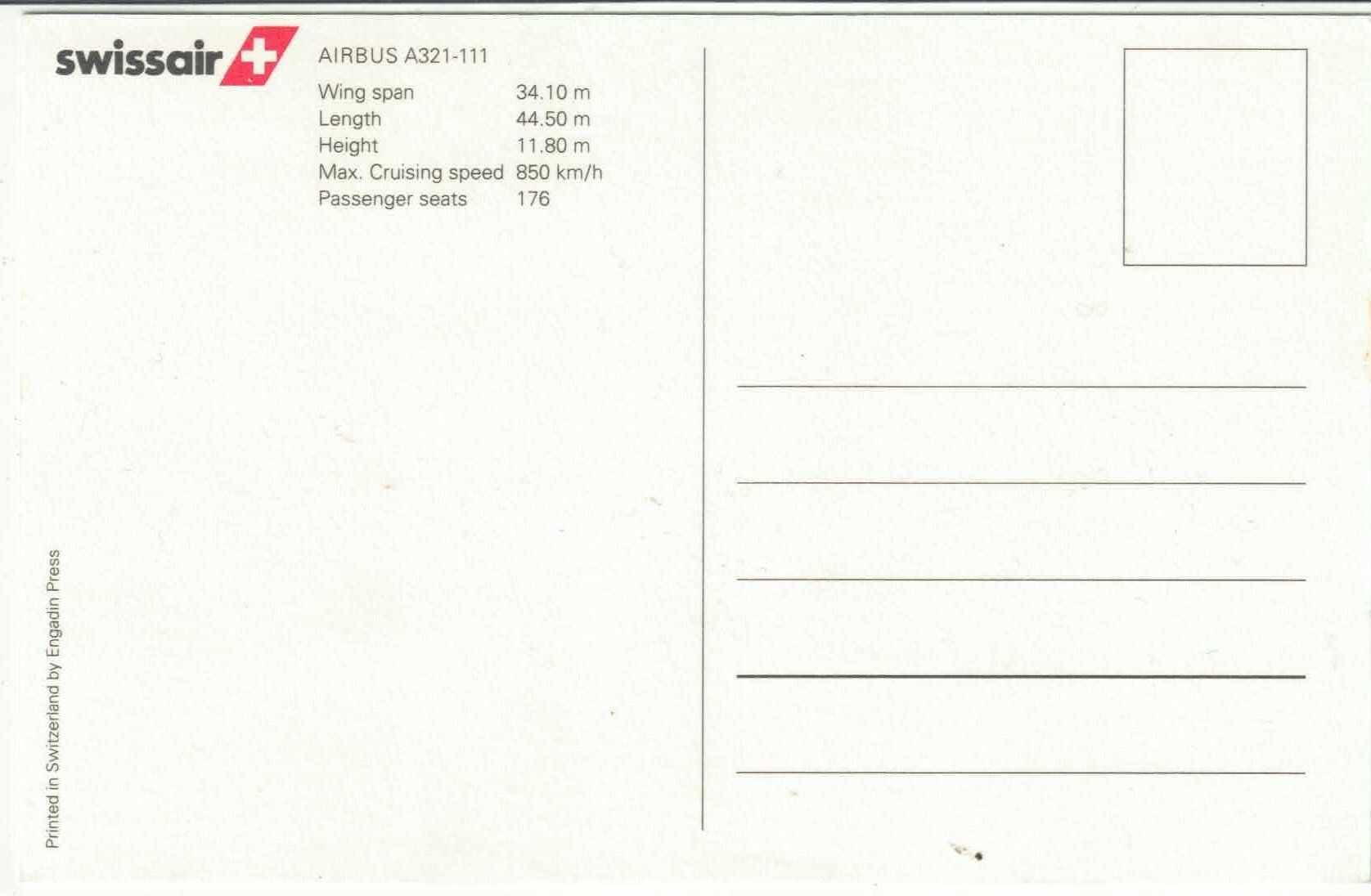 Cartoline postali: Swissair - Airbus A321-111 – Usato da Ettingen venduto da Kartenplanet 1